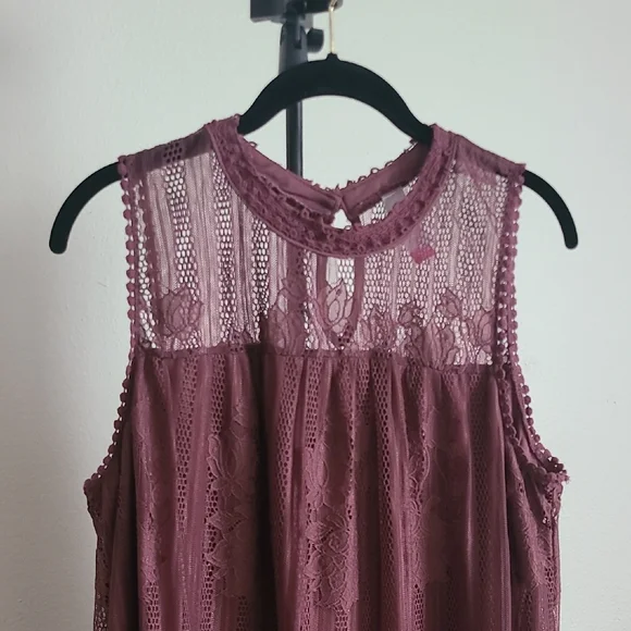 XXXL Sleeveless Lace Women's Dress - Burgundy - Picture 10 of 13